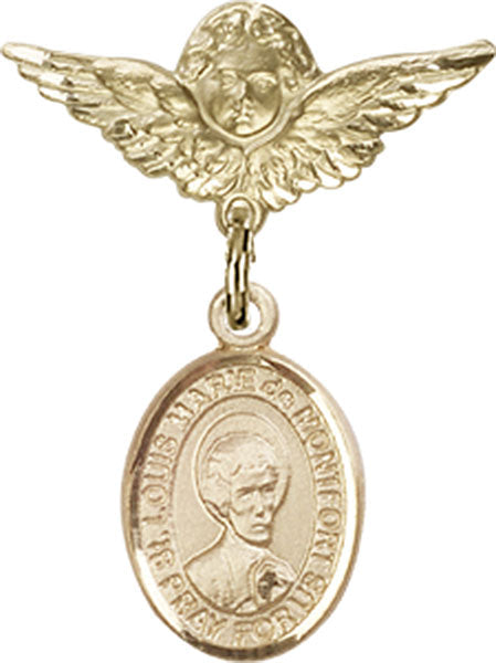 St. Louis Marie de Montfort Charm and Angel with Smaller Wings Badge Pin