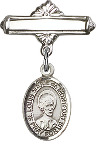 St. Louis Marie de Montfort Charm and Polished Engravable Badge Pin