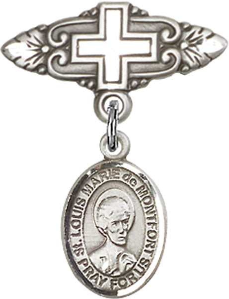 St. Louis Marie de Montfort Charm and Badge Pin with Cross