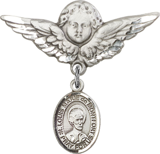 St. Louis Marie de Montfort Charm and Angel with Larger Wings Badge Pin