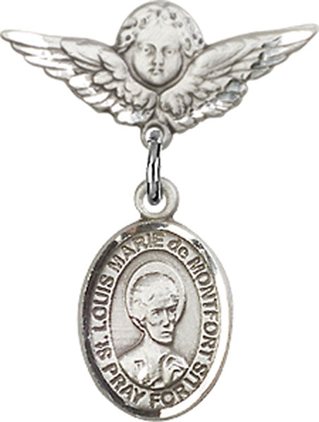 St. Louis Marie de Montfort Charm and Angel with Smaller Wings Badge Pin