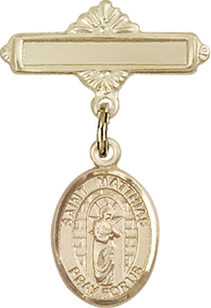 St. Matthias the Apostle Charm and Polished Engravable Badge Pin