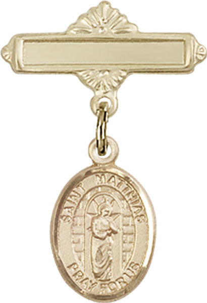 St. Matthias the Apostle Charm and Polished Engravable Badge Pin