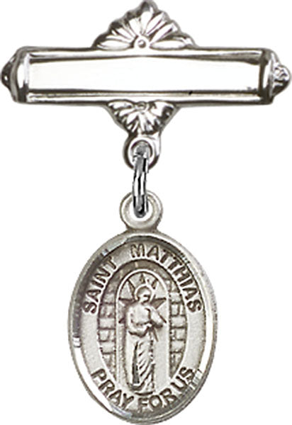 St. Matthias the Apostle Charm and Polished Engravable Badge Pin