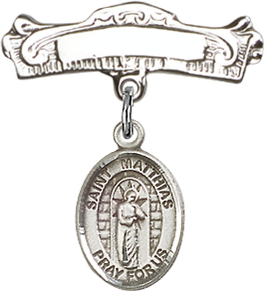 St. Matthias the Apostle Charm and Arched Polished Engravable Badge Pin