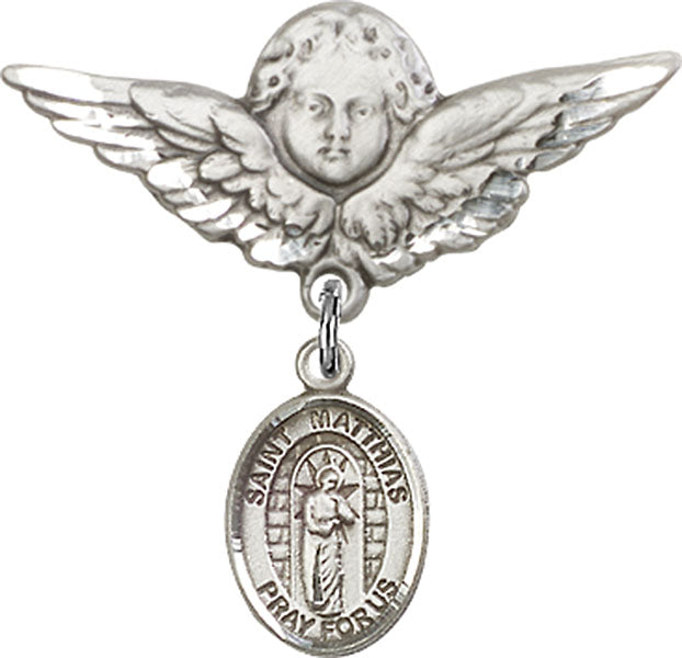 St. Matthias the Apostle Charm and Angel with Larger Wings Badge Pin