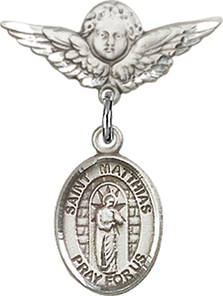 St. Matthias the Apostle Charm and Angel with Smaller Wings Badge Pin