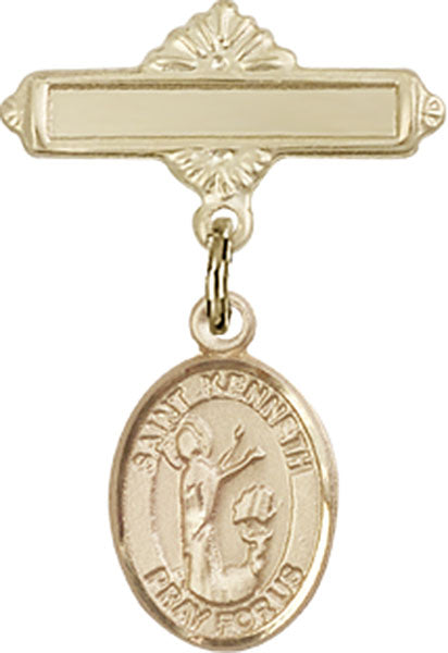 St. Kenneth Charm and Polished Engravable Badge Pin