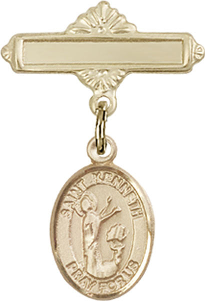 St. Kenneth Charm and Polished Engravable Badge Pin