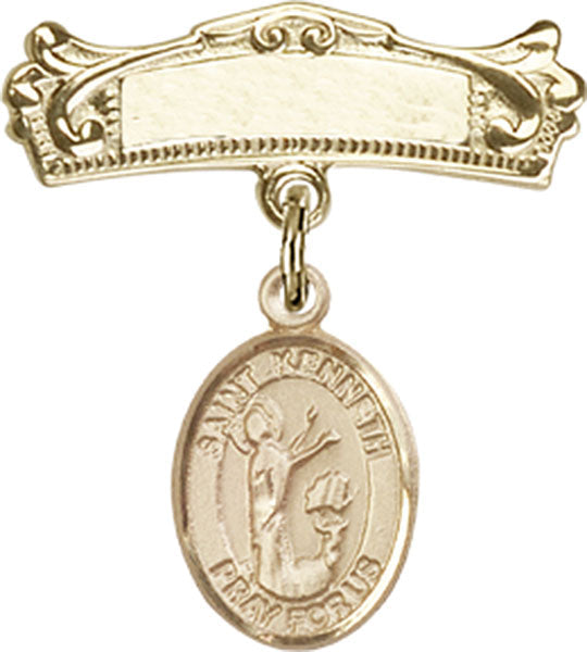 St. Kenneth Charm and Arched Polished Engravable Badge Pin