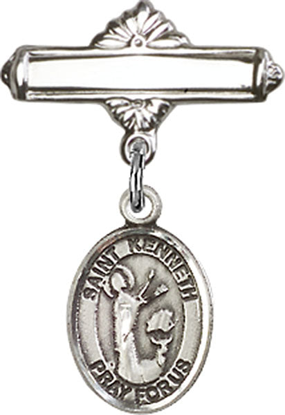 St. Kenneth Charm and Polished Engravable Badge Pin