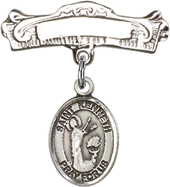 St. Kenneth Charm and Arched Polished Engravable Badge Pin