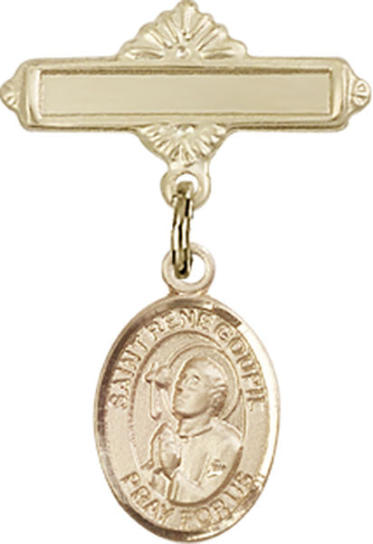 St. Rene Goupil Charm and Polished Engravable Badge Pin