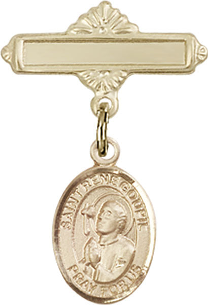 St. Rene Goupil Charm and Polished Engravable Badge Pin