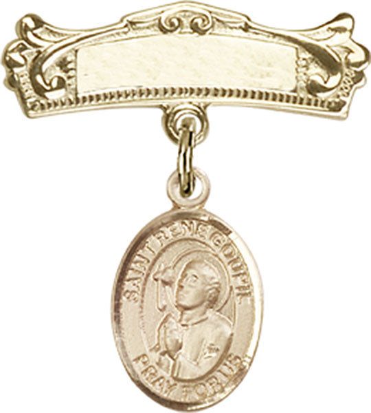 St. Rene Goupil Charm and Arched Polished Engravable Badge Pin