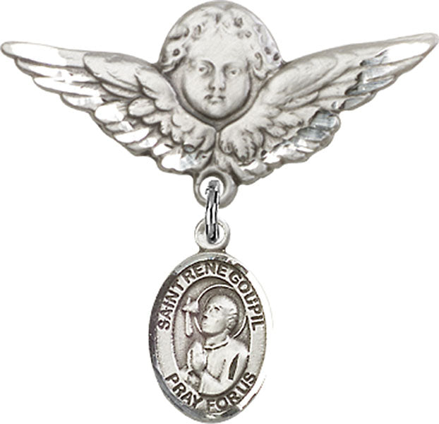 St. Rene Goupil Charm and Angel with Larger Wings Badge Pin