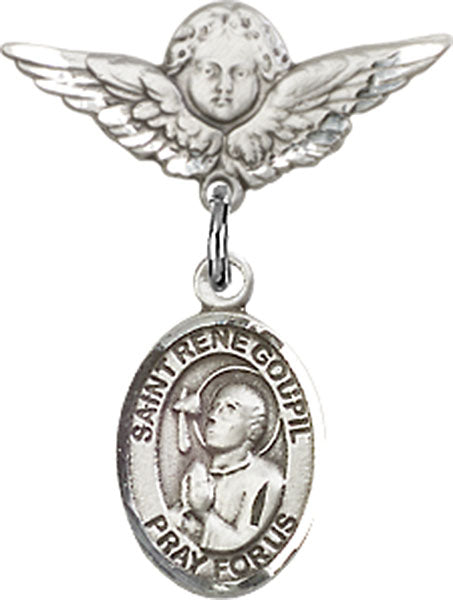 St. Rene Goupil Charm and Angel with Smaller Wings Badge Pin