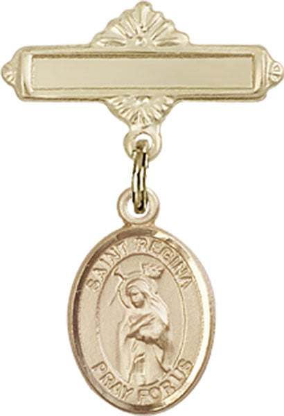St. Regina Charm and Polished Engravable Badge Pin