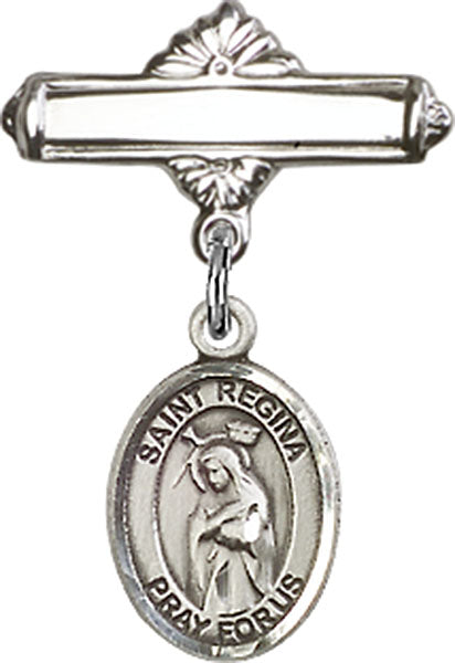 St. Regina Charm and Polished Engravable Badge Pin