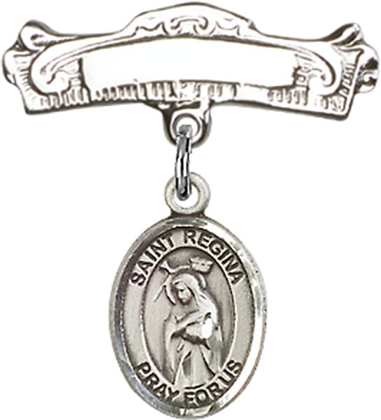 St. Regina Charm and Arched Polished Engravable Badge Pin