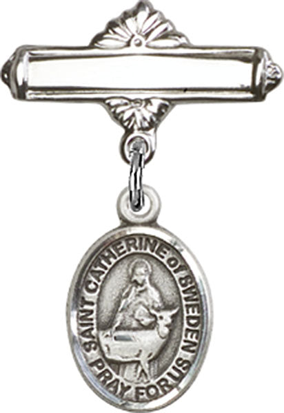 St. Catherine of Sweden Charm and Polished Engravable Badge Pin