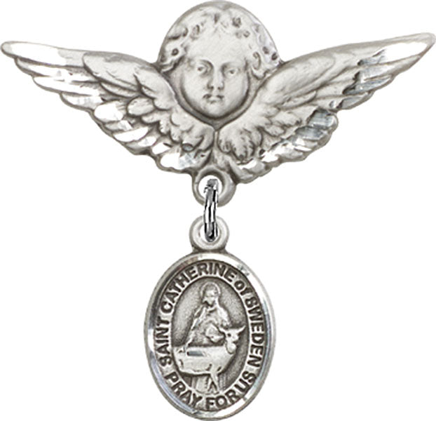 St. Catherine of Sweden Charm and Angel with Larger Wings Badge Pin
