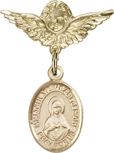Immaculate Heart of Mary Charm and Angel with Smaller Wings Badge Pin