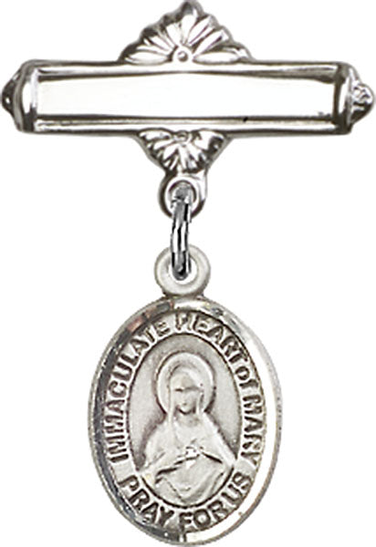 Immaculate Heart of Mary Charm and Polished Engravable Badge Pin