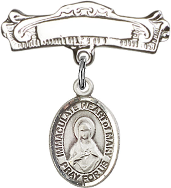 Immaculate Heart of Mary Charm and Arched Polished Engravable Badge Pin