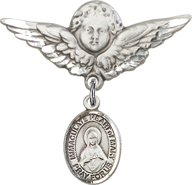 Immaculate Heart of Mary Charm and Angel with Larger Wings Badge Pin