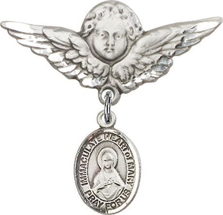 Immaculate Heart of Mary Charm and Angel with Larger Wings Badge Pin