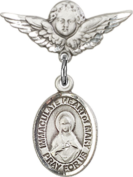 Immaculate Heart of Mary Charm and Angel with Smaller Wings Badge Pin