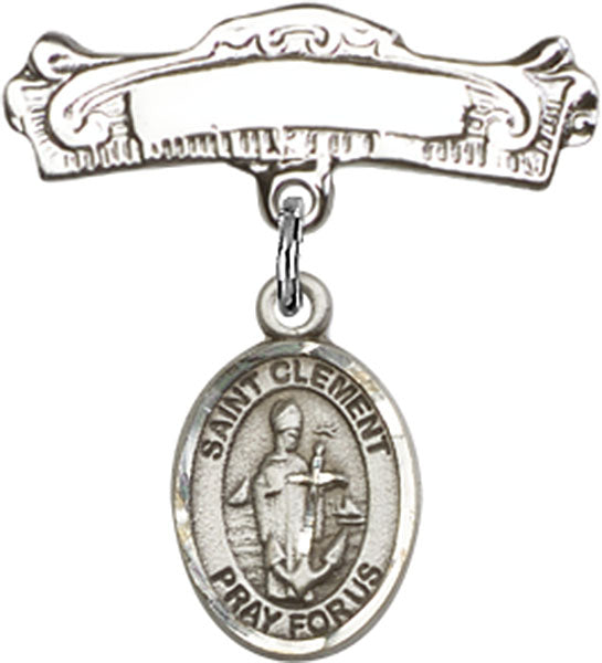 St. Clement Charm and Arched Polished Engravable Badge Pin