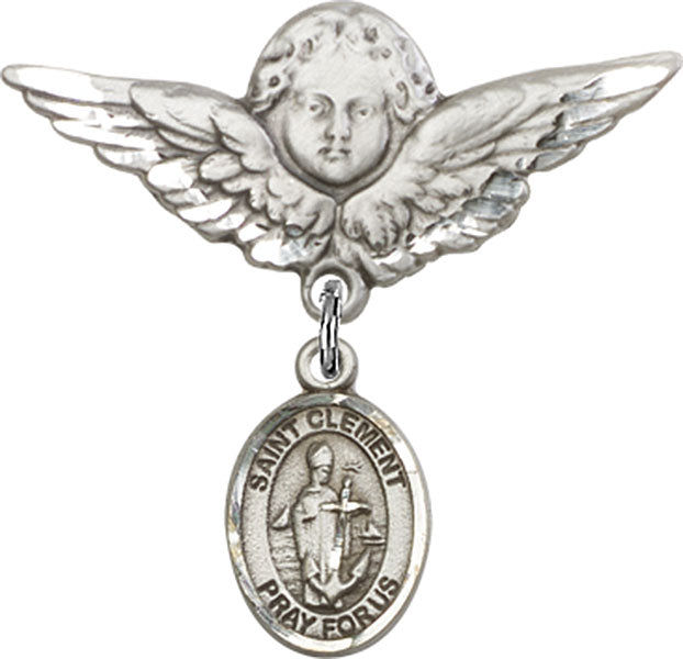 St. Clement Charm and Angel with Larger Wings Badge Pin