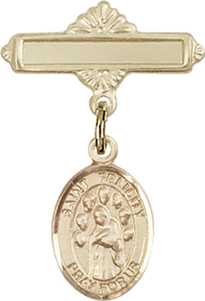 St. Felicity Charm and Polished Engravable Badge Pin