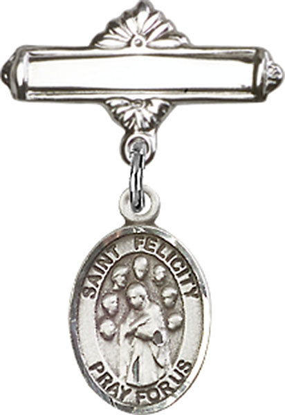 St. Felicity Charm and Polished Engravable Badge Pin