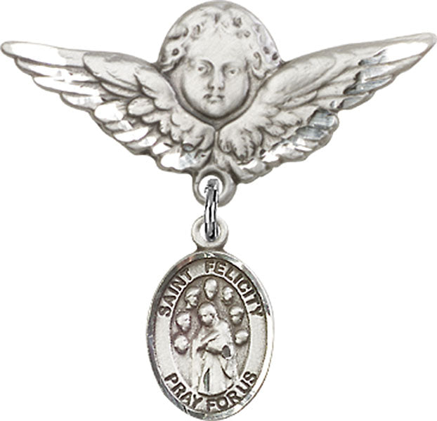 St. Felicity Charm and Angel with Larger Wings Badge Pin