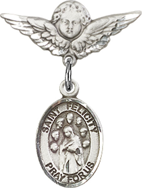 St. Felicity Charm and Angel with Smaller Wings Badge Pin