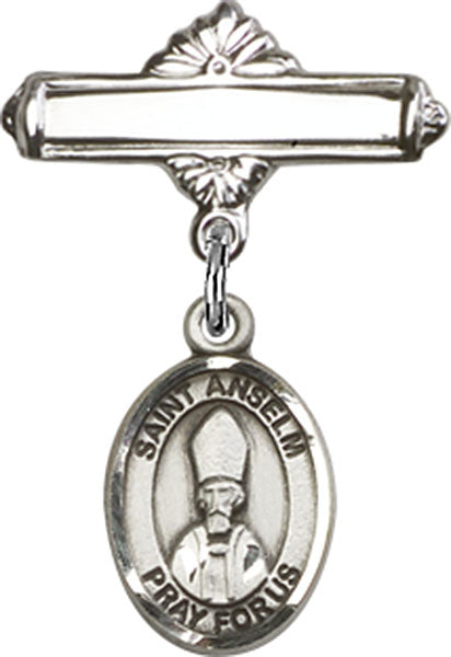 St. Anselm of Canterbury Charm and Polished Engravable Badge Pin