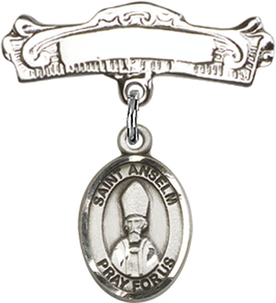 St. Anselm of Canterbury Charm and Arched Polished Engravable Badge Pin