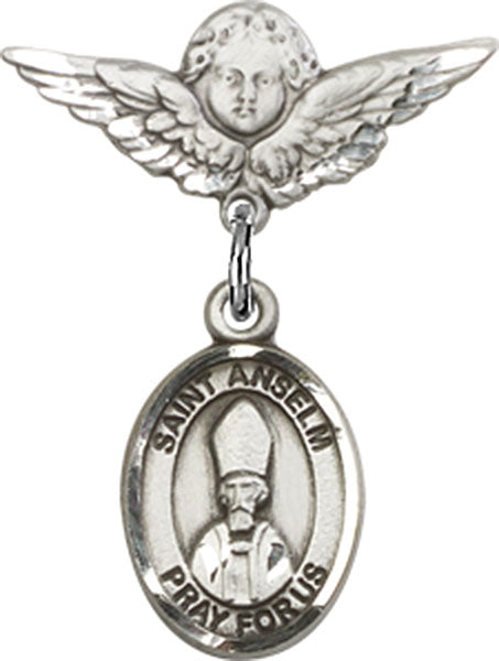 St. Anselm of Canterbury Charm and Angel with Smaller Wings Badge Pin