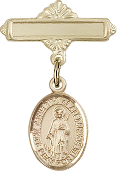 St. Catherine of Alexandria Charm and Polished Engravable Badge Pin
