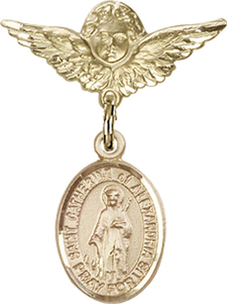 St. Catherine of Alexandria Charm and Angel with Smaller Wings Badge Pin