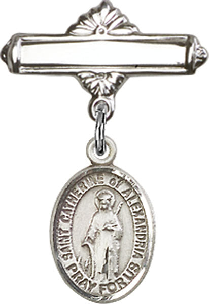 St. Catherine of Alexandria Charm and Polished Engravable Badge Pin