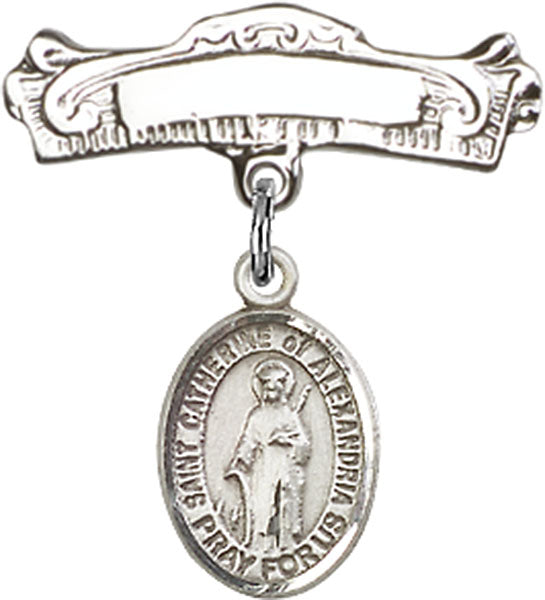 St. Catherine of Alexandria Charm and Arched Polished Engravable Badge Pin
