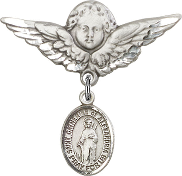 St. Catherine of Alexandria Charm and Angel with Larger Wings Badge Pin