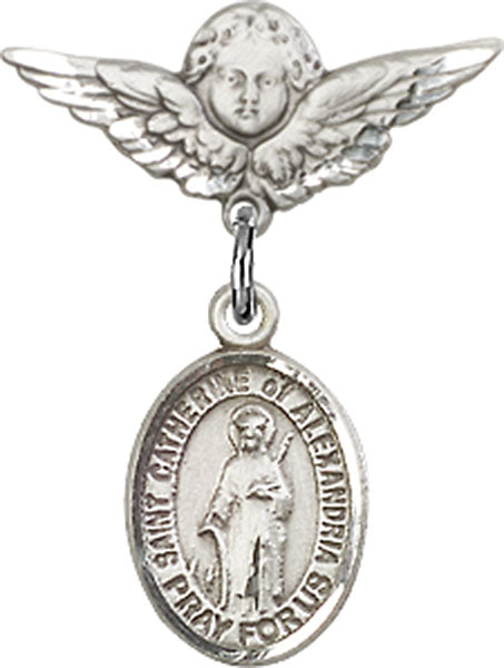 St. Catherine of Alexandria Charm and Angel with Smaller Wings Badge Pin
