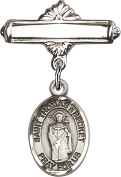 St. Thomas A Becket Charm and Polished Engravable Badge Pin