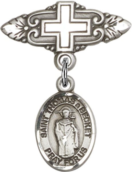 St. Thomas A Becket Charm and Badge Pin with Cross
