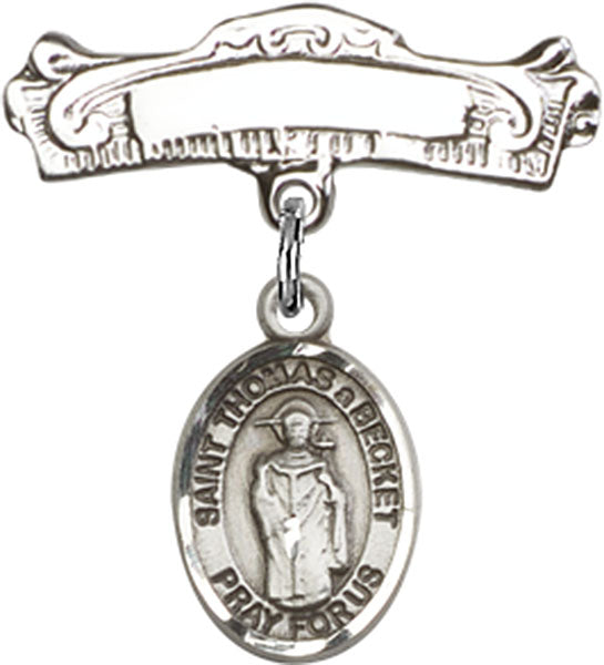 St. Thomas A Becket Charm and Arched Polished Engravable Badge Pin